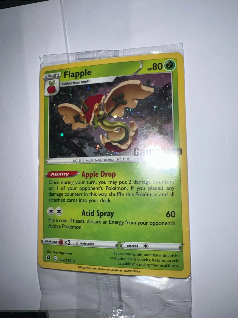Pokemon Flapple Holographic TCG Card - Yellow Green